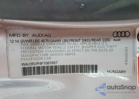 2015 Audi A3 Premium Plus z USA, uszkodzony, nr VIN WAU3FLFF4F1087667